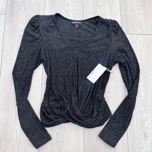 NWT Fifteen Twenty Puff Tie Front Long Sleeve Top Black Shimmer Women's Small